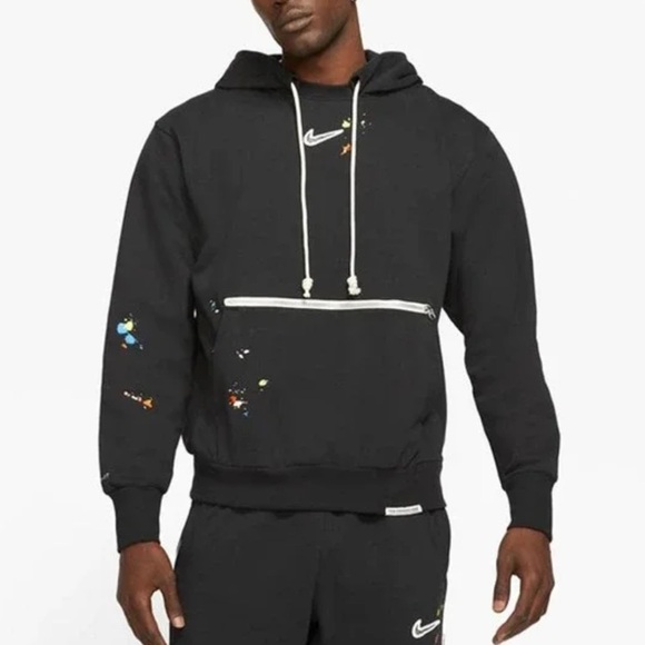 Nike Men’s Size Large Black Splatter Fleece Hoodie‎ Front Pocket